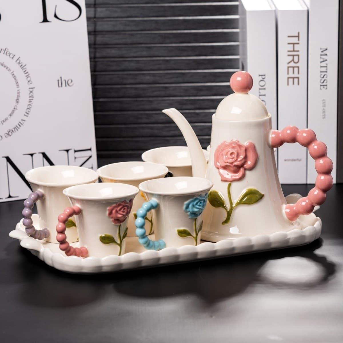 Embossed Ceramic Drinkware Set detail 2