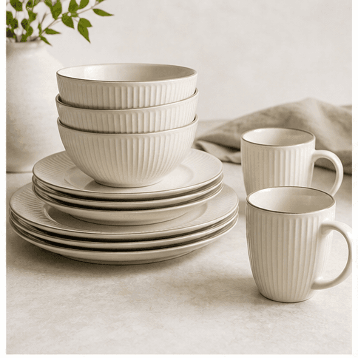 Fluted Ivory Ceramic Dinnerware Set alternate view